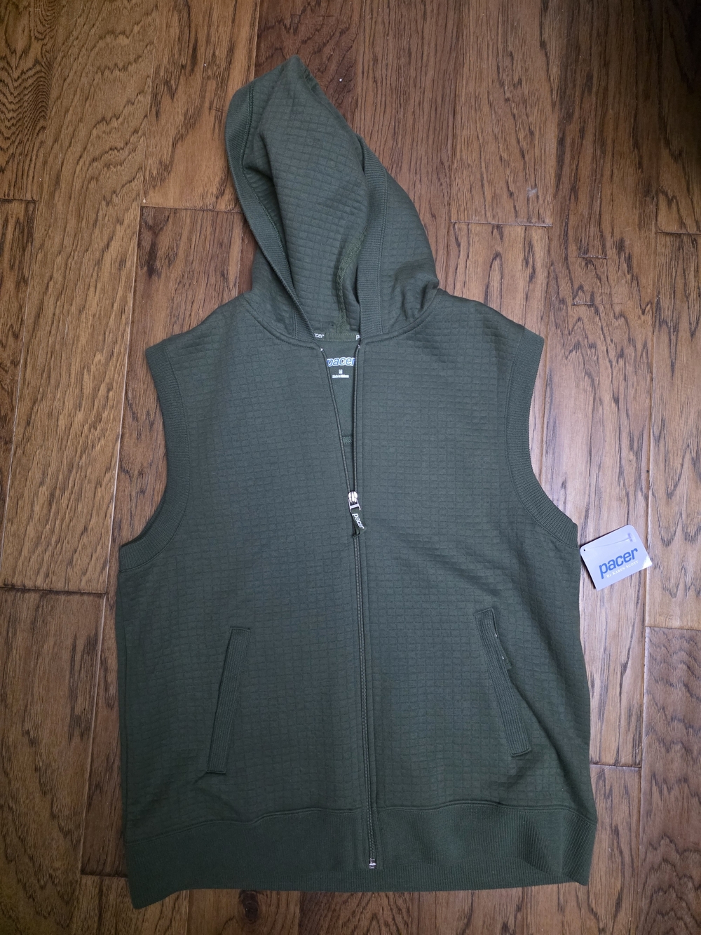 Sleeveless Hooded Zip Vest in Olive Green